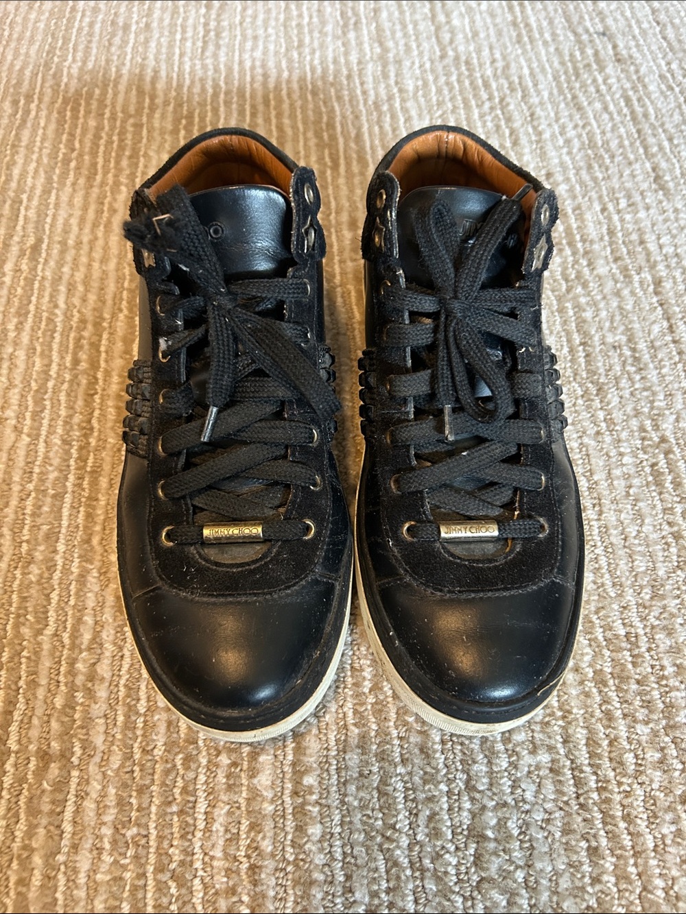 Jimmy Choo Black Leather High-Top Sneakers, Size 36.5